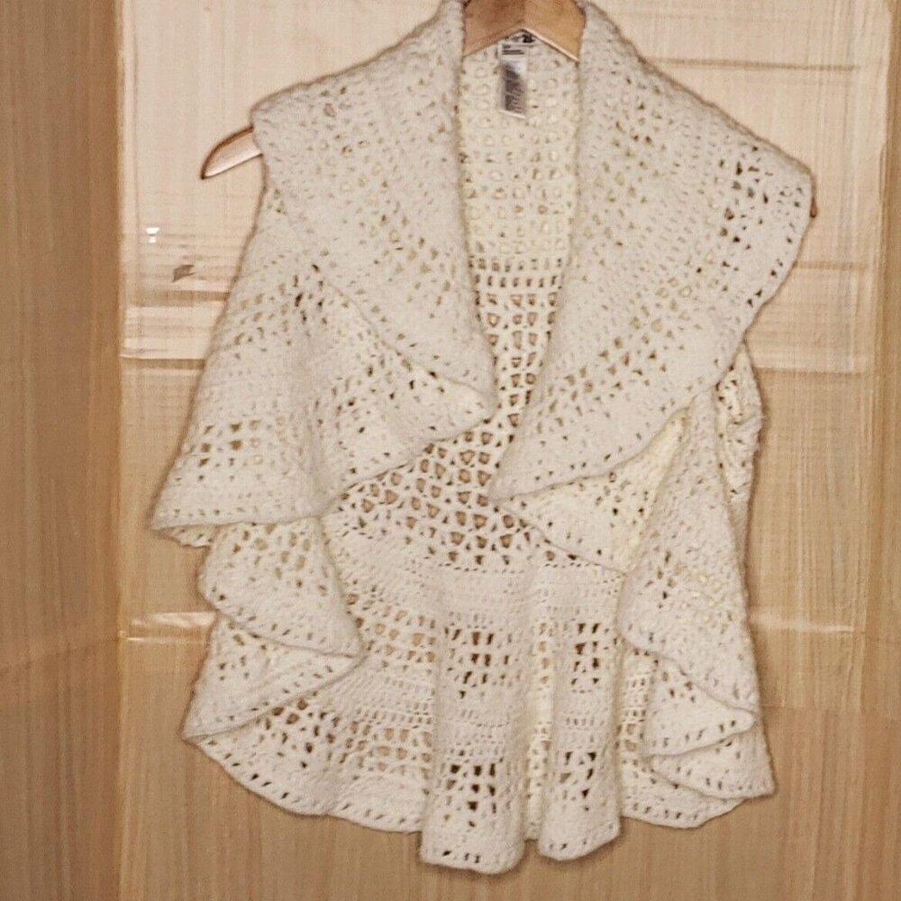 Forever 21 Womens White Open Front Chunky Sweater Vest Small